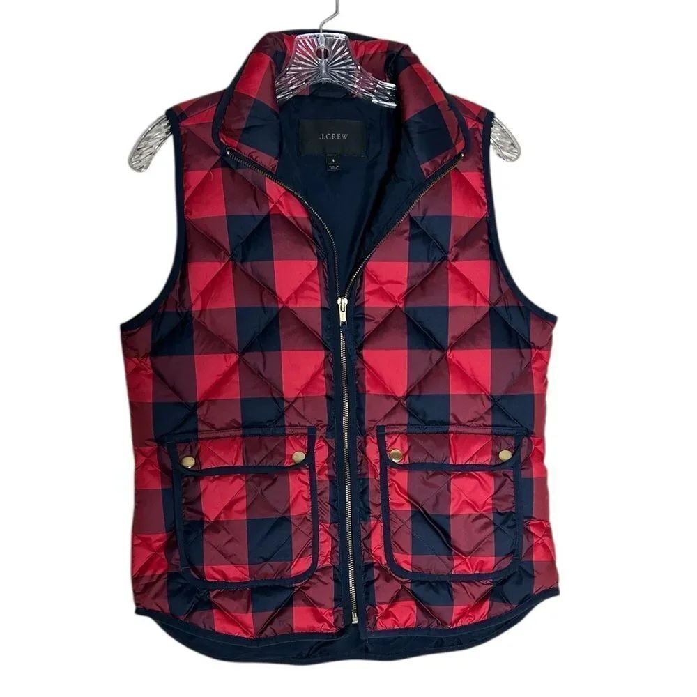 J. Crew Red and Black Checkered Vest